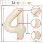 Lingqiang Cream 4-Number Balloon, 40-Inch Beige Foil Balloons for Birthdays & Anniversaries