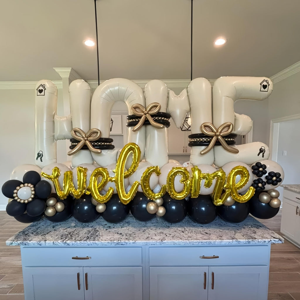 Lingqiang 40-Inch Beige HOME Foil Letter Balloons – Large Ivory White Welcome Banner for Housewarming