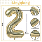 Lingqiang 40 Inch Champagne Gold Number 2 Balloon – Large Foil Party Balloons