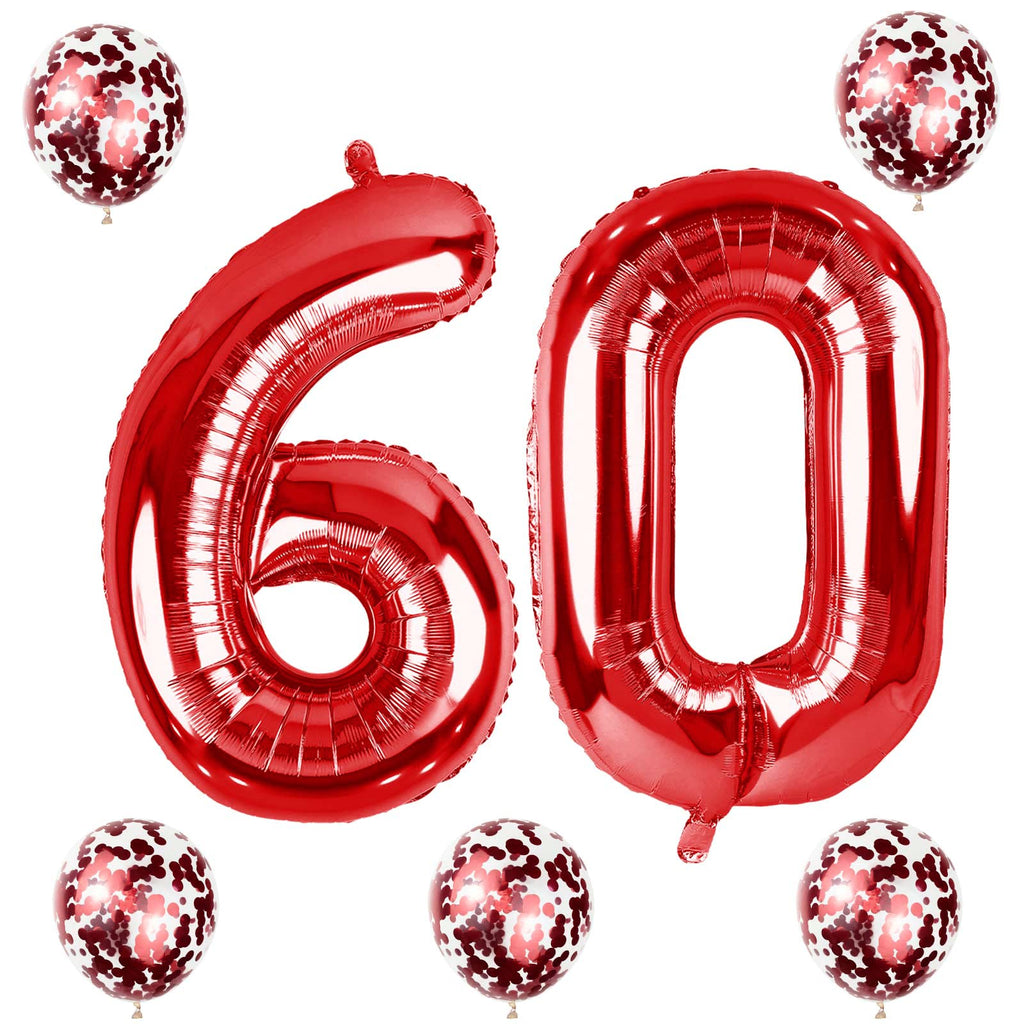 Lingqiang Red 60th Birthday Balloons - 40-inch Foil Numbers 6 & 0 + Confetti Set