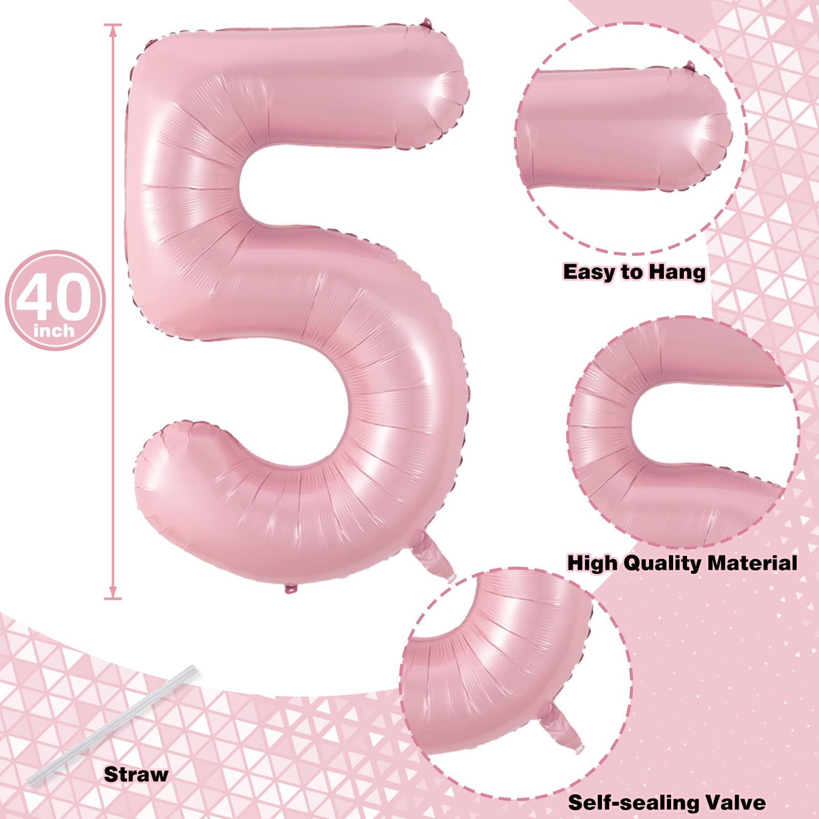 Lingqiang 40in Pastel Pink Number 15 Balloon – Giant 1 & 5 Foil Balloons for Birthday & Party Decor