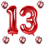Lingqiang Red 13 & 31 Birthday Balloons – Large Foil Numbers with Red Confetti