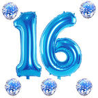 Lingqiang Blue 16 Birthday Balloons Kit - 40 Inch Foil Numbers 1 & 6 + Confetti Balloons