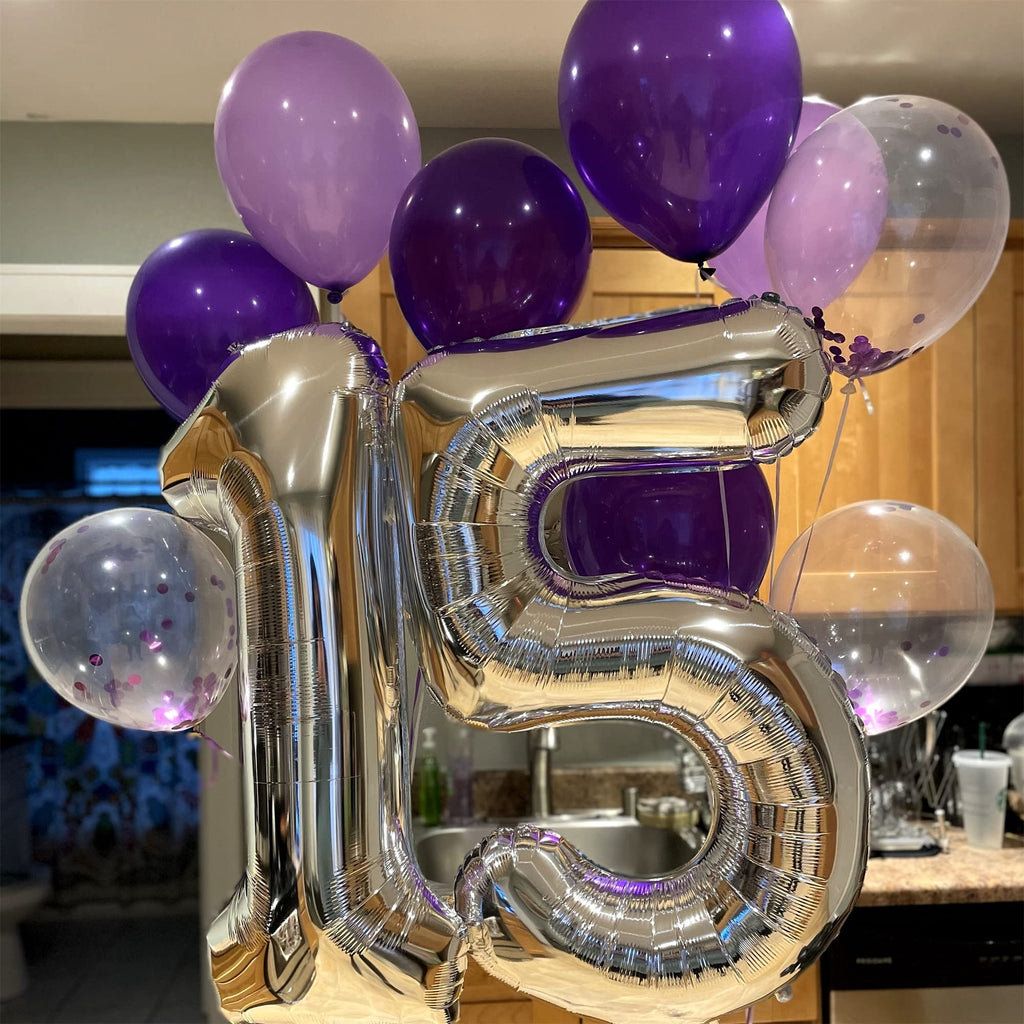 Lingqiang 40 Inch Silver Foil Balloon Number 0 | Giant Self-Inflating 0-9 Balloons for Parties