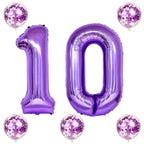 Lingqiang Large 40in Purple Number 10 Foil Balloons Kit – Self-Inflating with Confetti Balloons for 10th Birthday & Anniversary