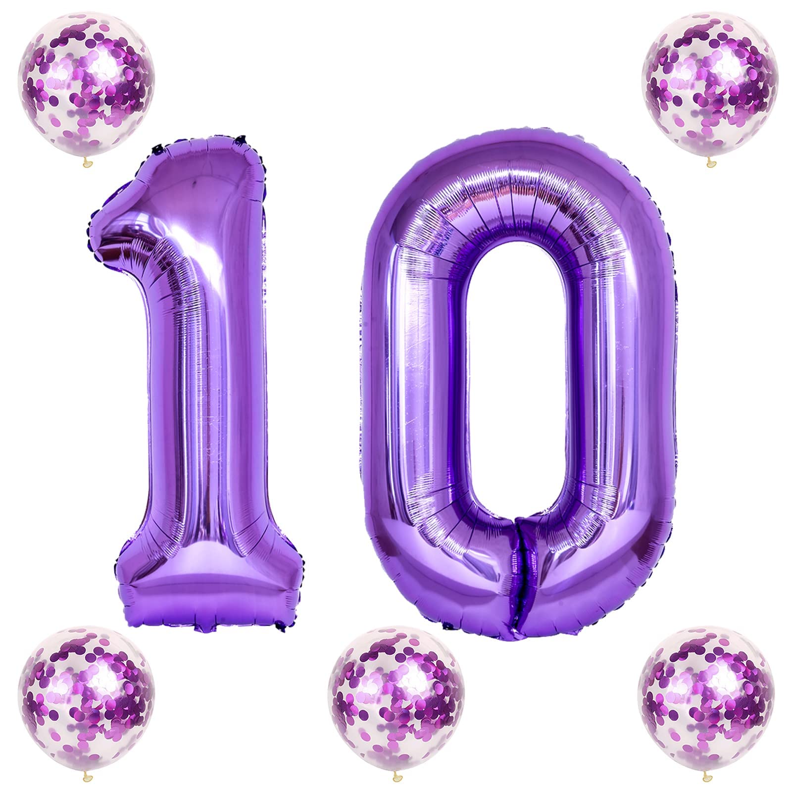 Lingqiang Large 40in Purple Number 10 Foil Balloons Kit – Self-Inflating with Confetti Balloons for 10th Birthday & Anniversary