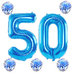 Lingqiang 40 Inch Blue Number 50 Foil Balloons Set with Confetti Balloons — Giant 5 & 0 for 50th Birthday and Anniversary Decor