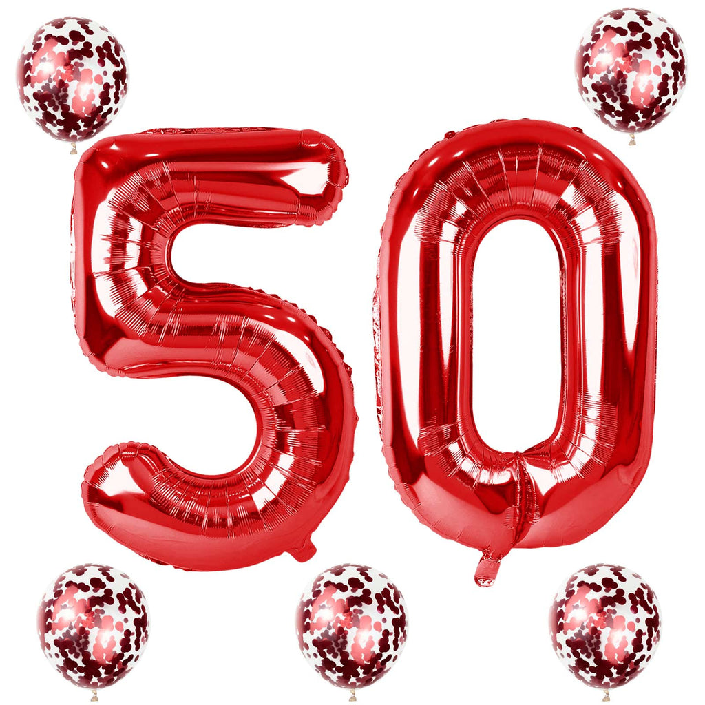 Lingqiang Large 40-Inch Red Number 50 Balloons Set – 5th/50th Birthday & Anniversary Decor