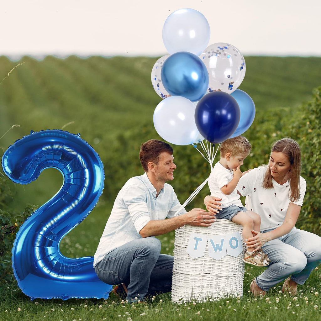 Lingqiang Foil Number Balloons - 2nd Birthday Navy & Silver Confetti, 40in