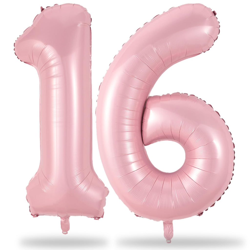 Lingqiang Pastel Pink 16th Birthday Balloons – 40-Inch Foil Number 1 & 6 Self-Inflating Mylar Set