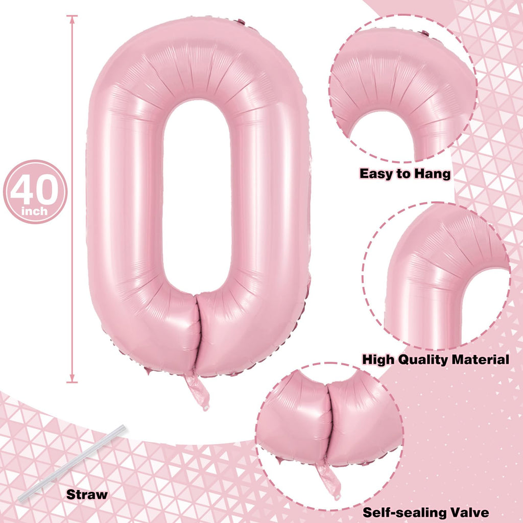 Lingqiang Pastel Pink 40in Number 1 & 0 Balloons for 10th Birthday Party Decor