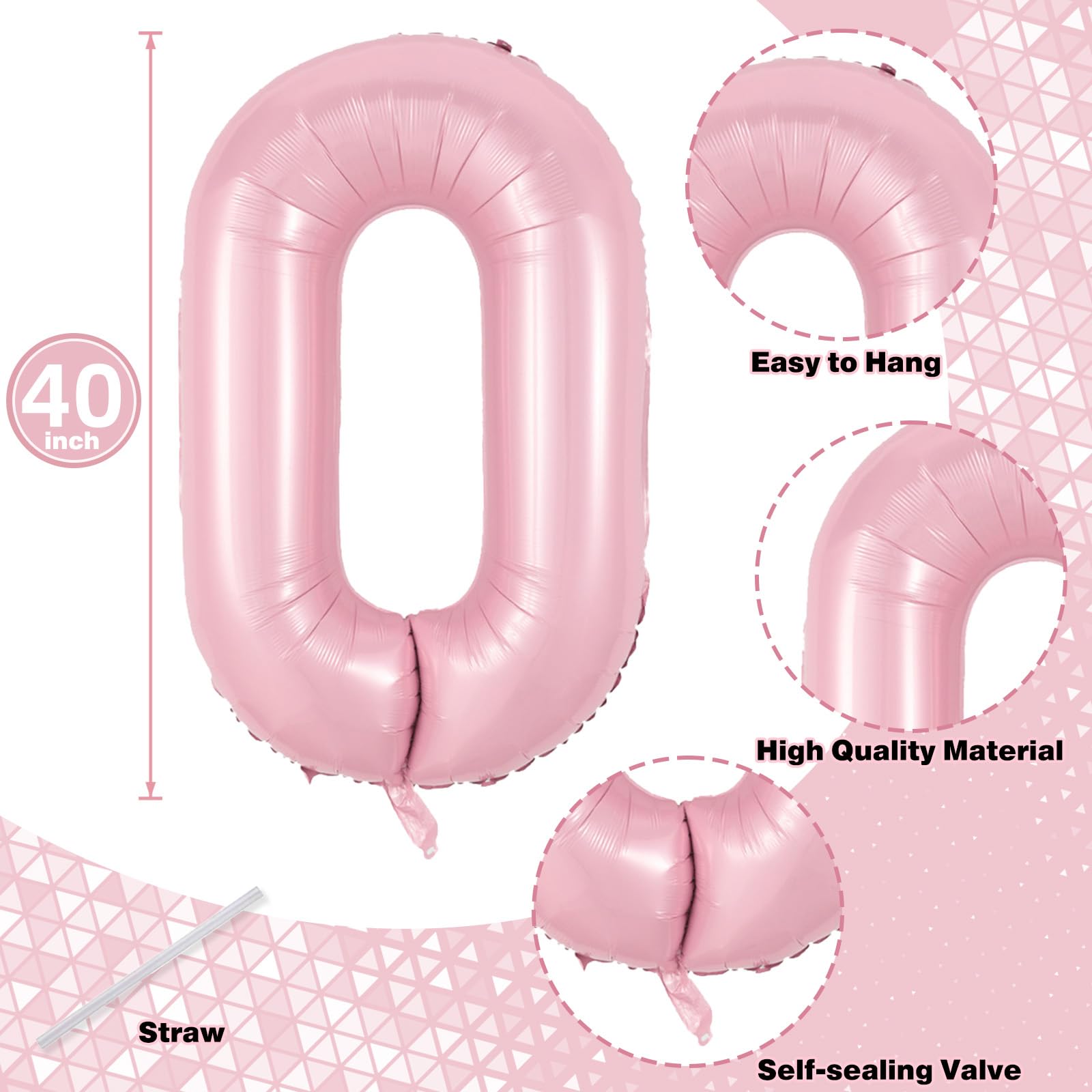 Lingqiang Pastel Pink 40in Number 1 & 0 Balloons for 10th Birthday Party Decor