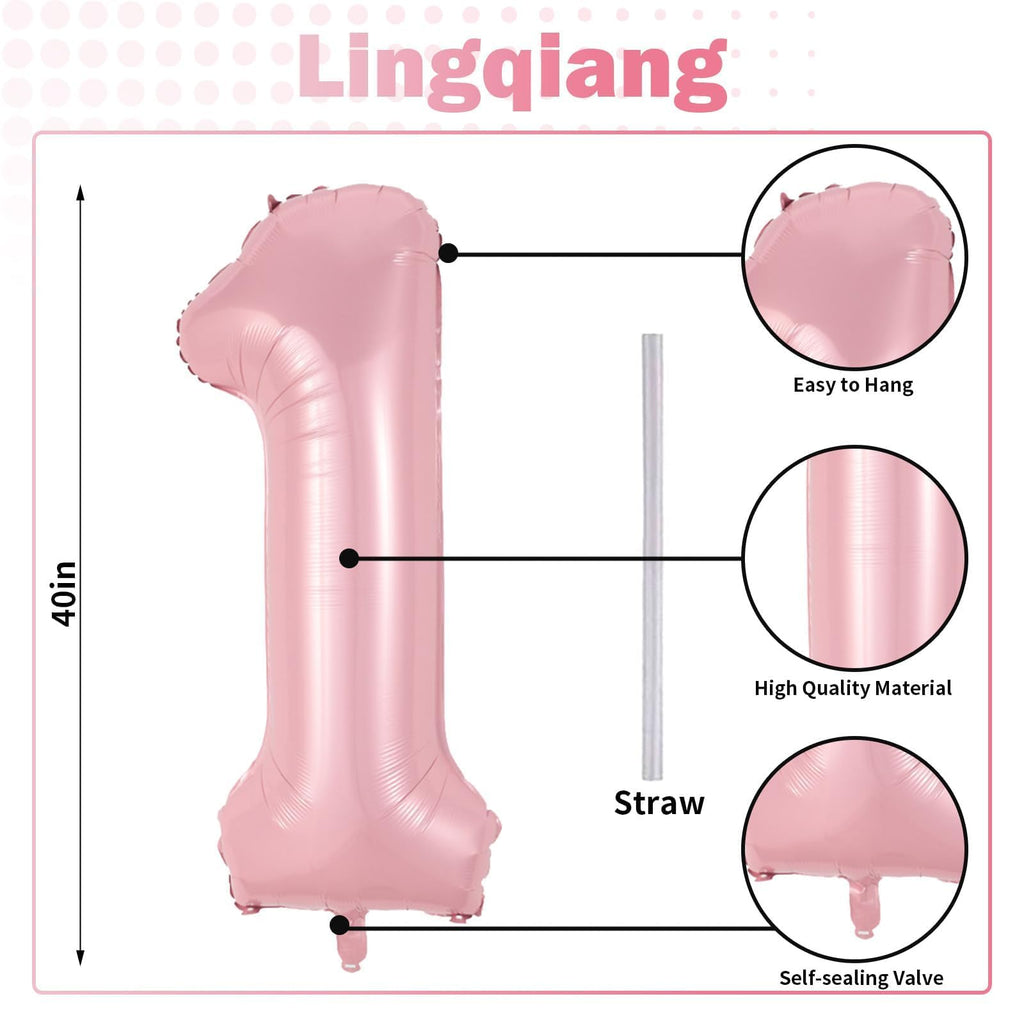 Lingqiang Pastel Pink 40-Inch Foil Number Balloons 0-9 | Giant Birthday Party Decor