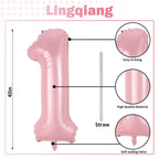 Lingqiang Pastel Pink 40-Inch Foil Number Balloons 0-9 | Giant Birthday Party Decor