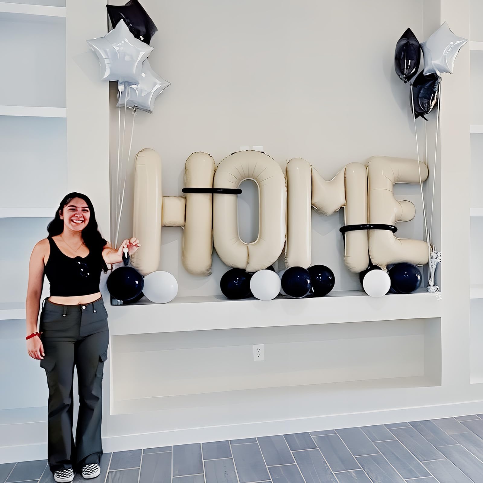 Lingqiang 40-Inch Beige HOME Foil Letter Balloons – Large Ivory White Welcome Banner for Housewarming