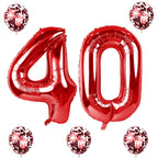Lingqiang 40th Birthday Balloons Kit — 40-Inch Red Numeric Foil Balloons with Confetti