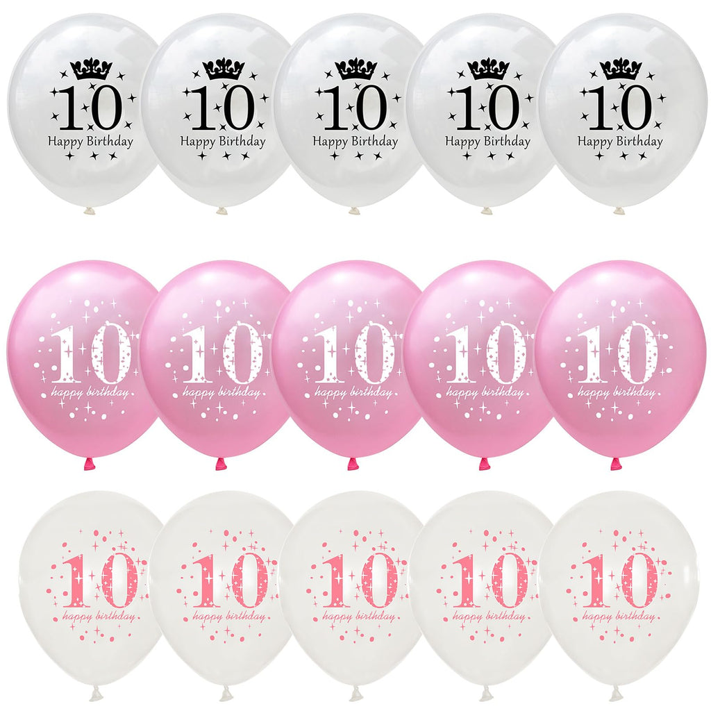 Lingqiang Pink & White 10th Birthday Balloons – 15-Count Latex Set for Girls' Party