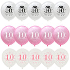 Lingqiang Pink & White 10th Birthday Balloons – 15-Count Latex Set for Girls' Party