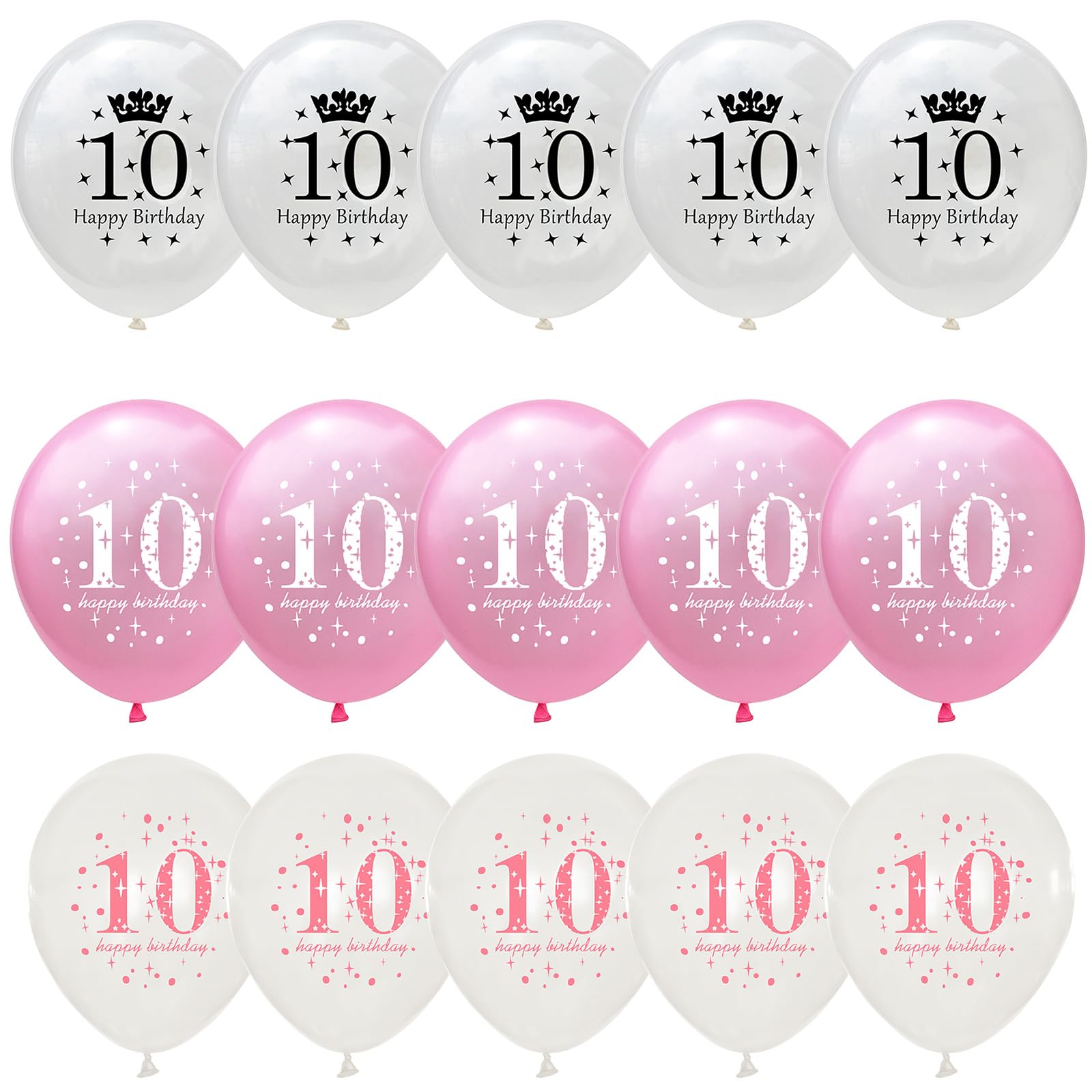 Lingqiang Pink & White 10th Birthday Balloons – 15-Count Latex Set for Girls' Party