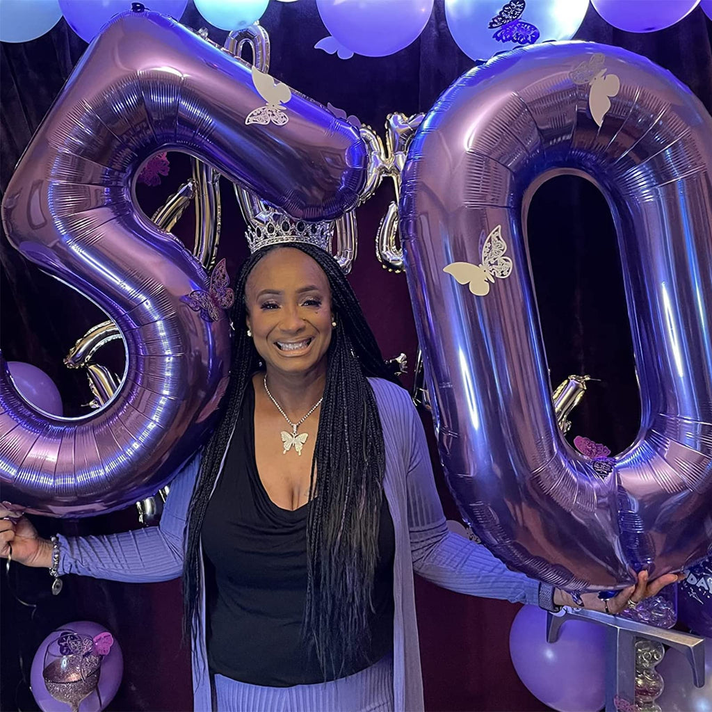 Lingqiang 15th Birthday Balloons Kit — 40-Inch Purple Number 15 Foil Balloons with Confetti