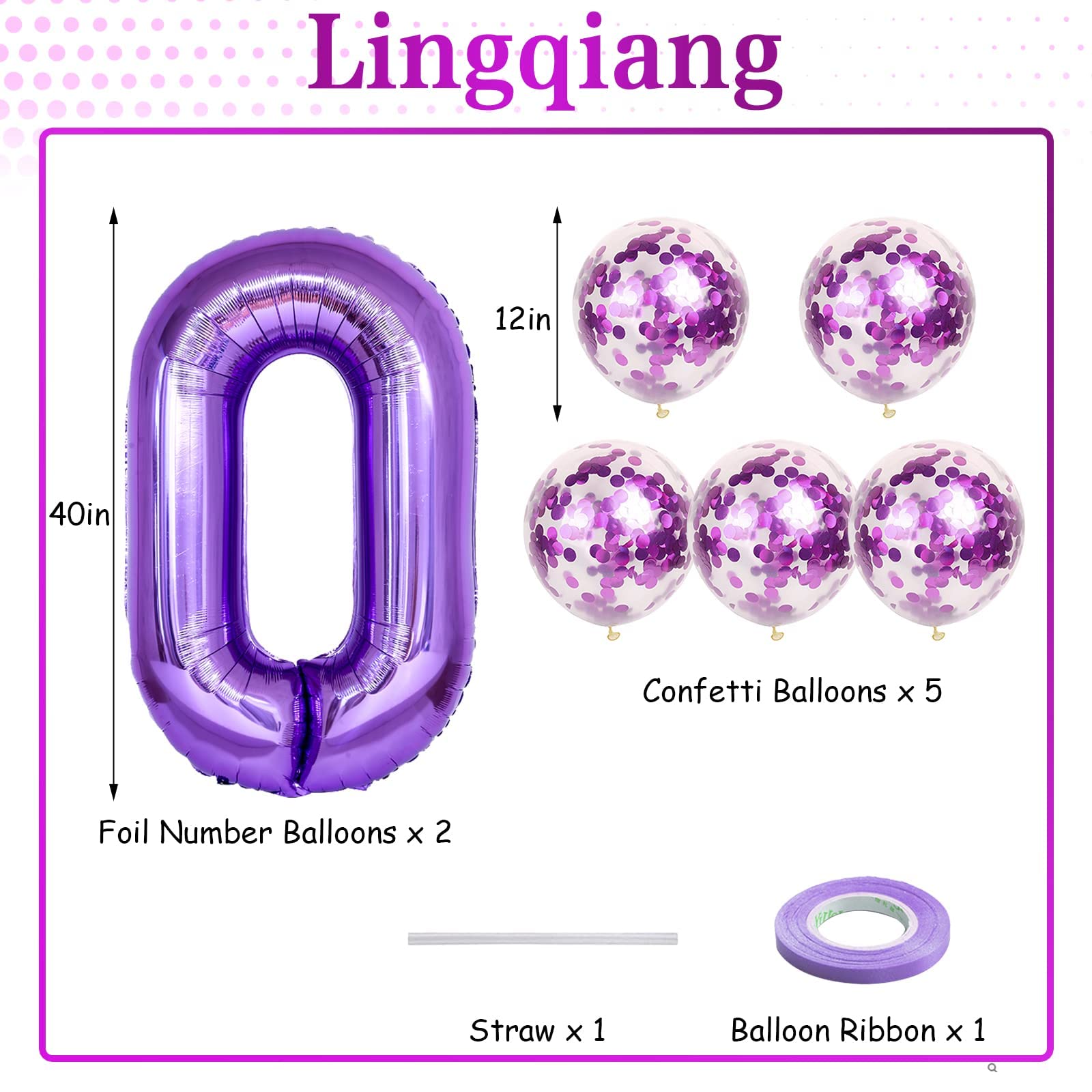Lingqiang Large 40in Purple Number 10 Foil Balloons Kit – Self-Inflating with Confetti Balloons for 10th Birthday & Anniversary