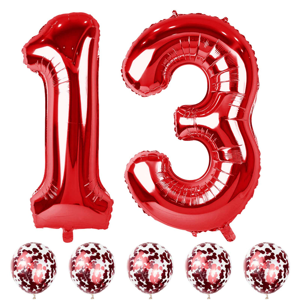 Lingqiang Red 13 & 31 Birthday Balloons – Large Foil Numbers with Red Confetti