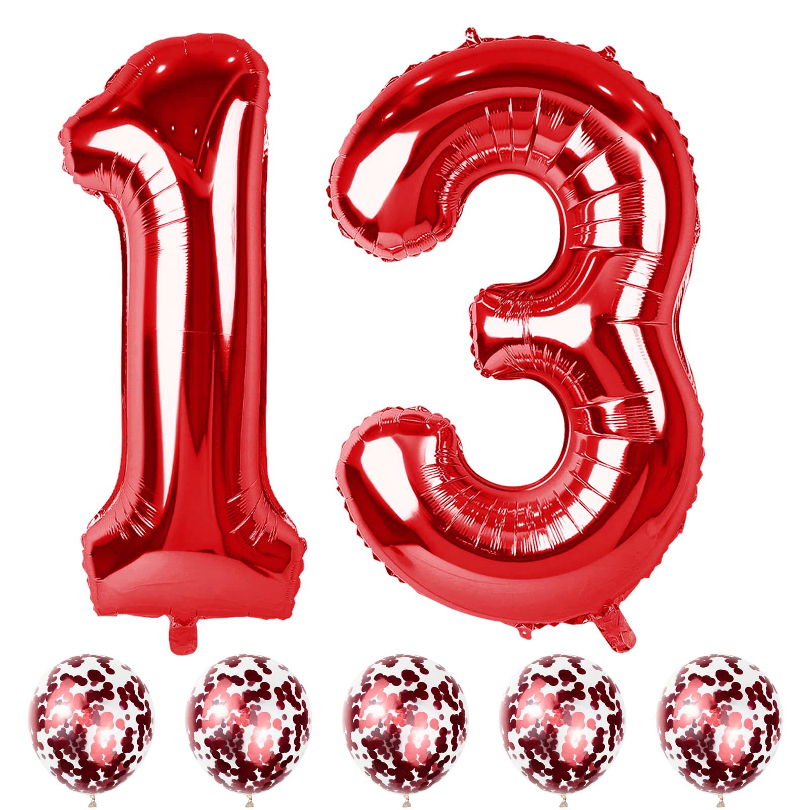 Lingqiang Red 13 & 31 Birthday Balloons – Large Foil Numbers with Red Confetti