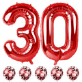Lingqiang Red 30th Birthday Balloon Set – 40in Foil Number 3 & 0 with Confetti Latex Balloons