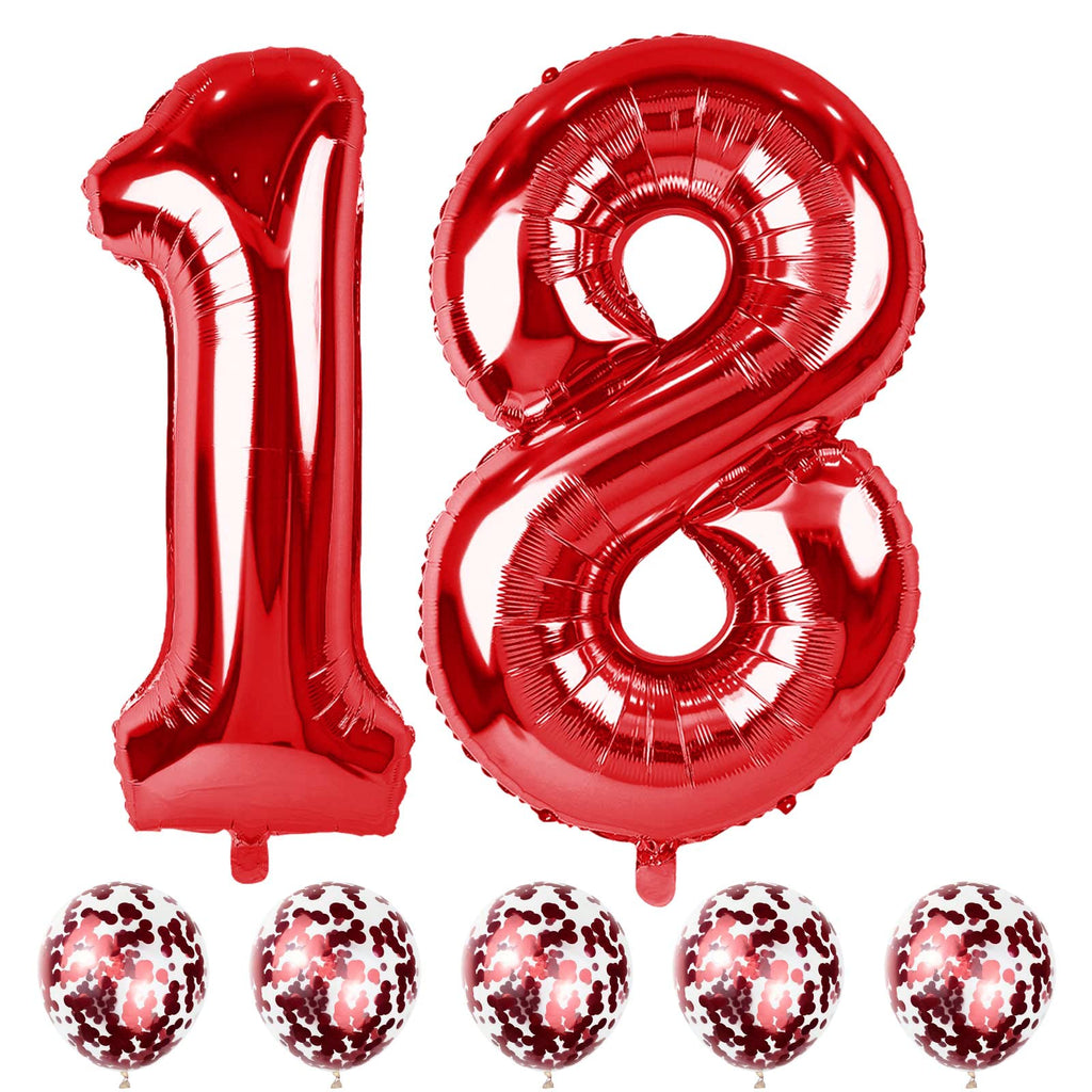 Lingqiang Red 18 Balloon Numbers & Confetti Balloons Kit – 40in Foil Numbers 1 & 8