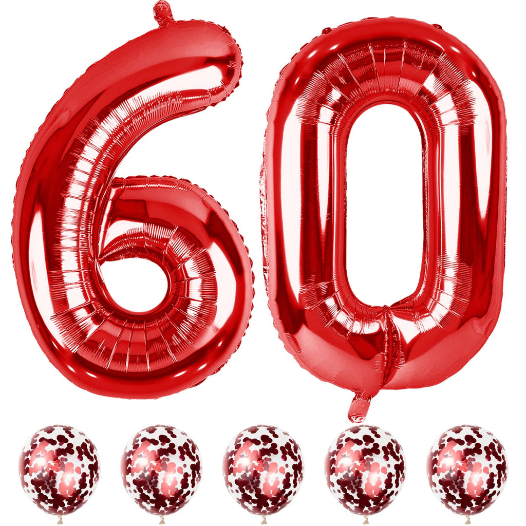 Lingqiang Red 60th Birthday Balloons - 40-inch Foil Numbers 6 & 0 + Confetti Set