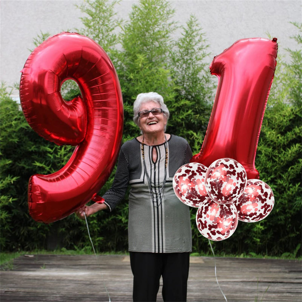 Lingqiang Red 30th Birthday Balloon Set – 40in Foil Number 3 & 0 with Confetti Latex Balloons