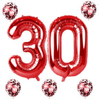 Lingqiang Red 30th Birthday Balloon Set – 40in Foil Number 3 & 0 with Confetti Latex Balloons