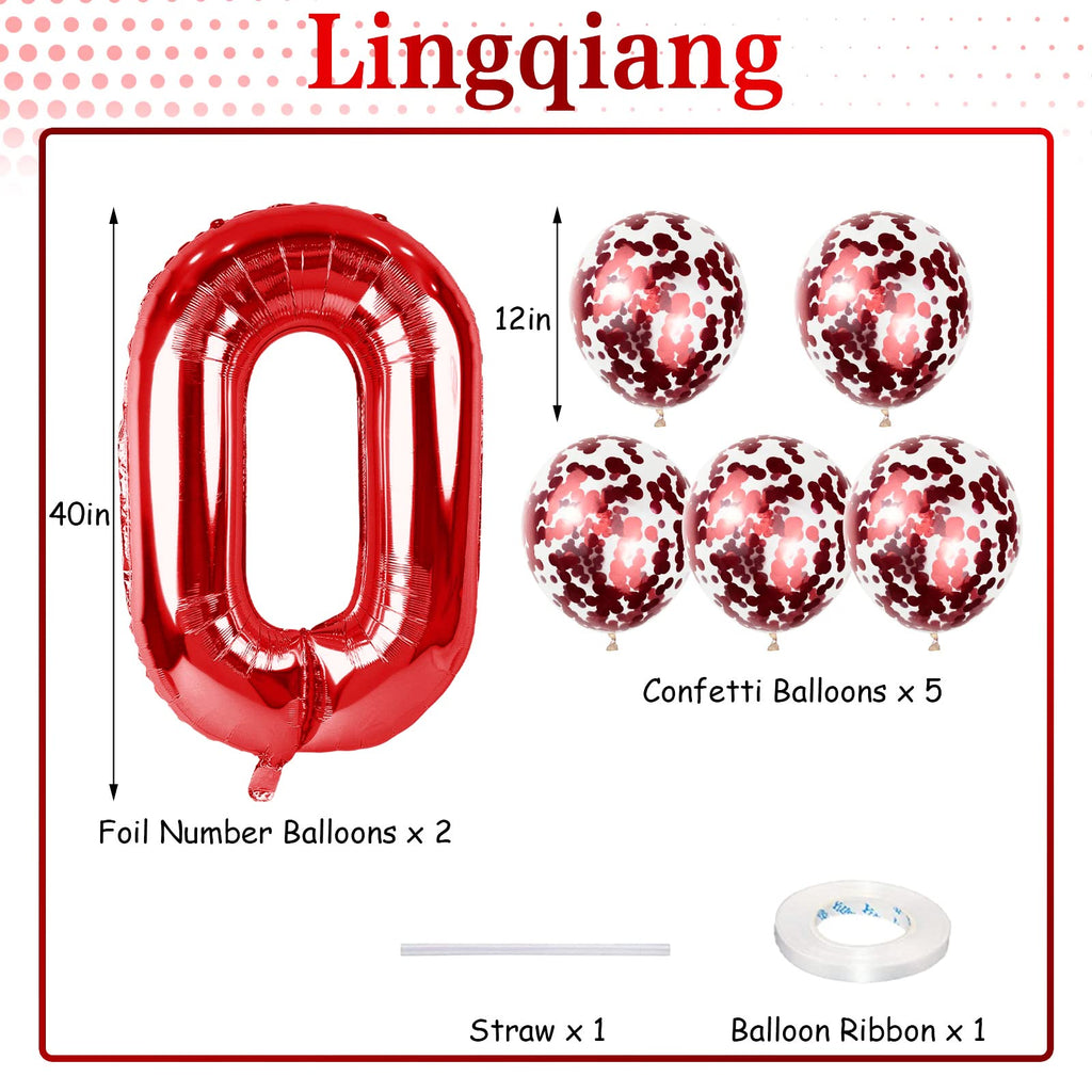 Lingqiang Red 60th Birthday Balloons - 40-inch Foil Numbers 6 & 0 + Confetti Set