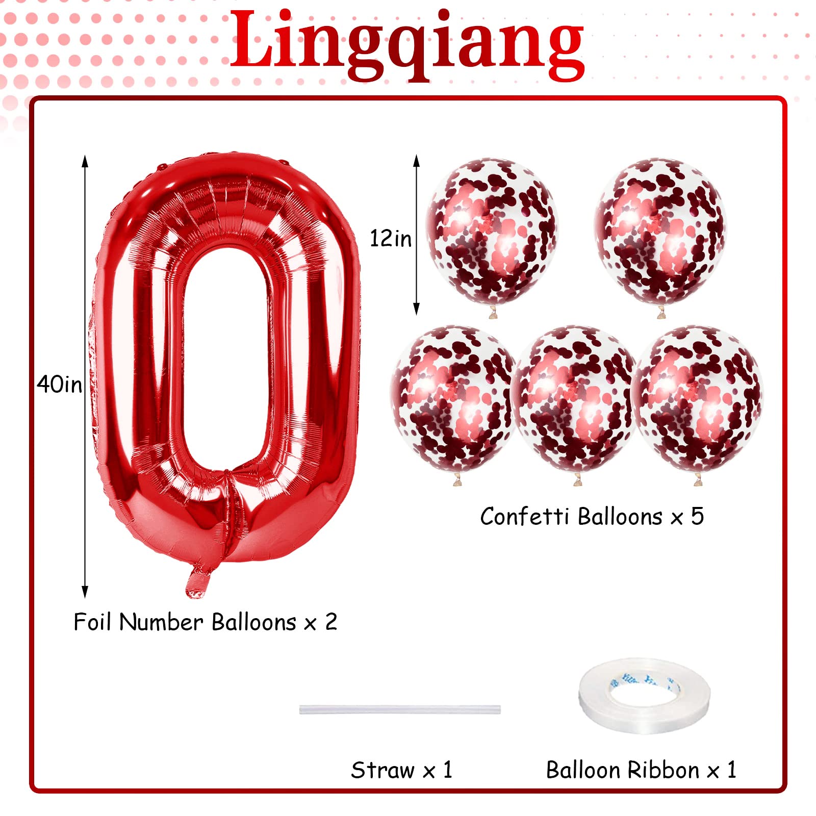Lingqiang Red 30th Birthday Balloon Set – 40in Foil Number 3 & 0 with Confetti Latex Balloons