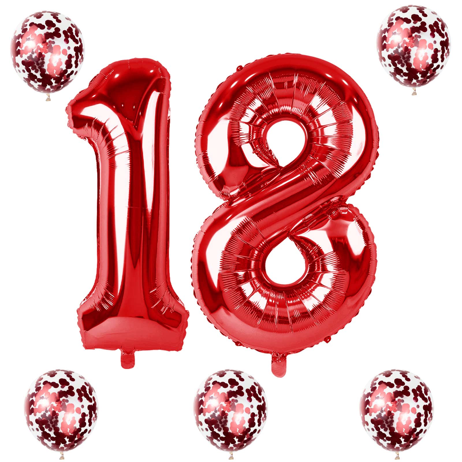 Lingqiang Red 18 Balloon Numbers & Confetti Balloons Kit – 40in Foil Numbers 1 & 8