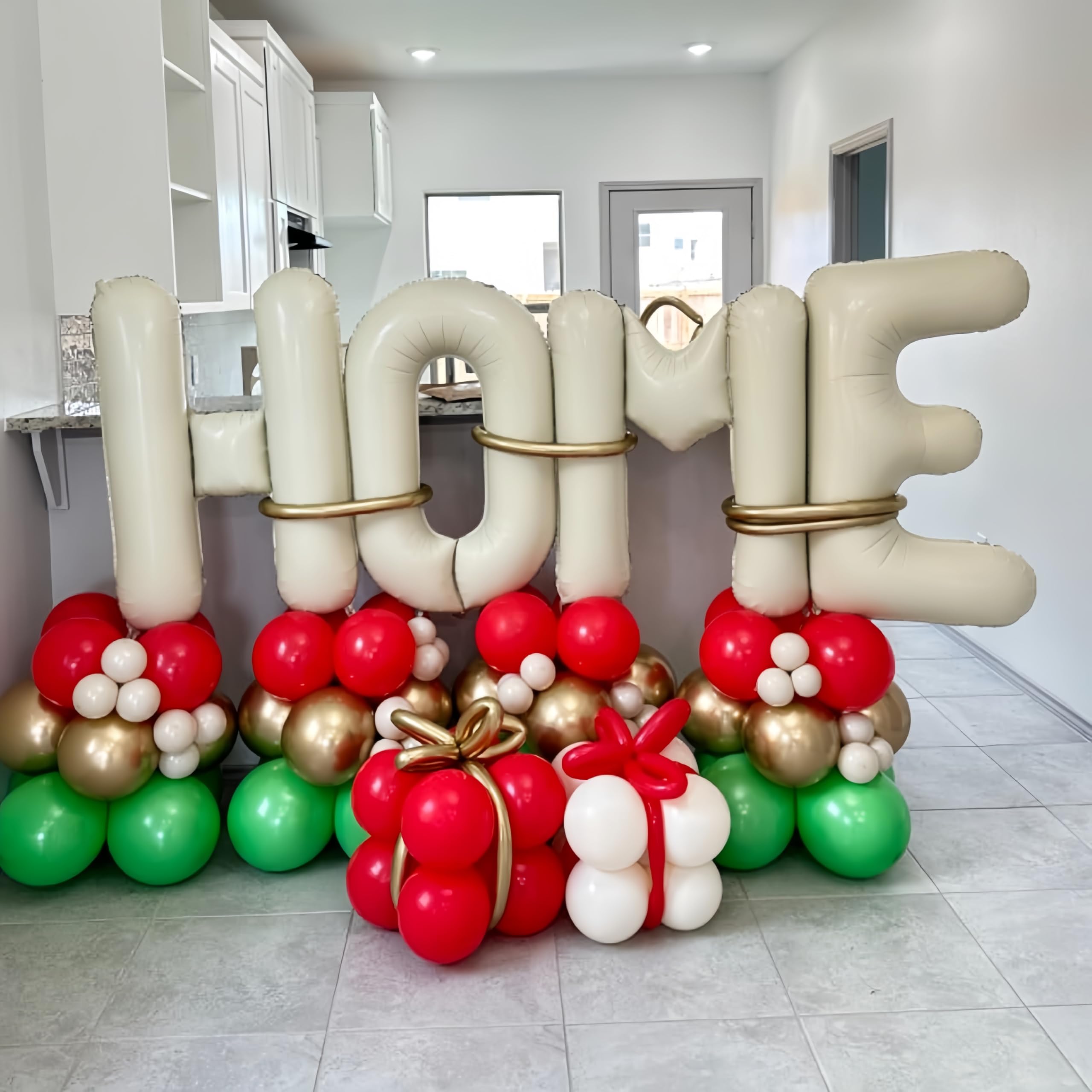 Lingqiang 40-Inch Beige HOME Foil Letter Balloons – Large Ivory White Welcome Banner for Housewarming