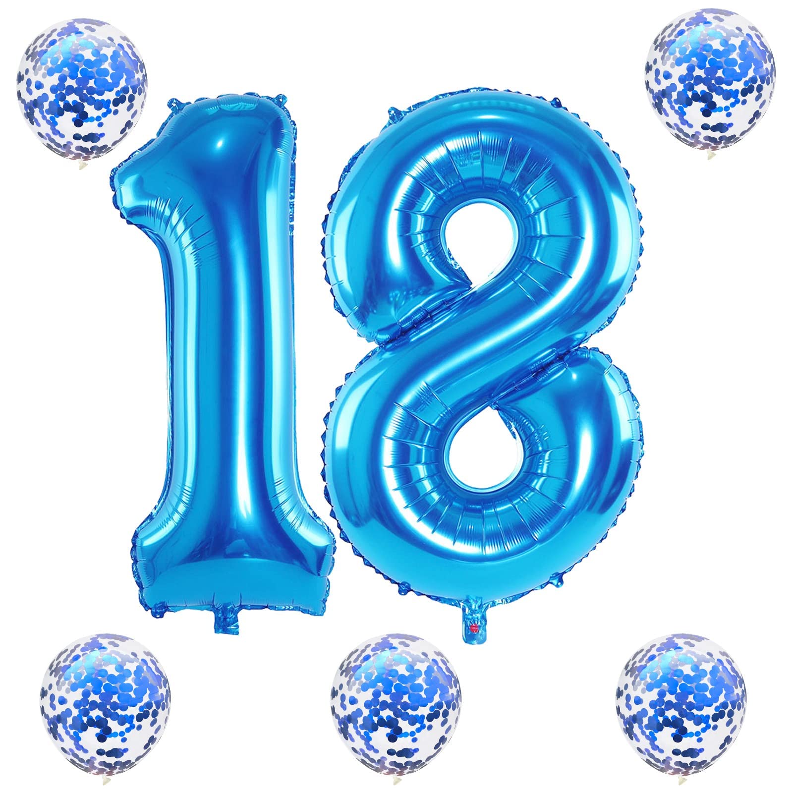 Lingqiang Blue 18-Number Foil Balloon Set — 40-inch 1 & 8 with Confetti Balloons for 18th/81st Birthday & Anniversary Decor
