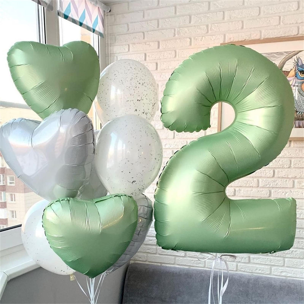 Lingqiang 40-inch Sage Green Number 2 Foil Balloon Set – Large 0-9 Balloons for Parties