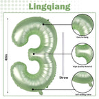 Lingqiang Sage Green 40in Number 3 Balloon – Large Foil Balloons for 3rd Birthday & Party Decor