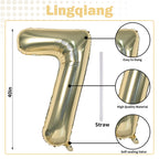 Lingqiang 40'' Champagne Gold Number 7 Balloon — Self-Inflating Foil Balloons for 7th Birthday & Celebrations