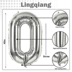 Lingqiang 40 Inch Silver Foil Balloon Number 0 | Giant Self-Inflating 0-9 Balloons for Parties