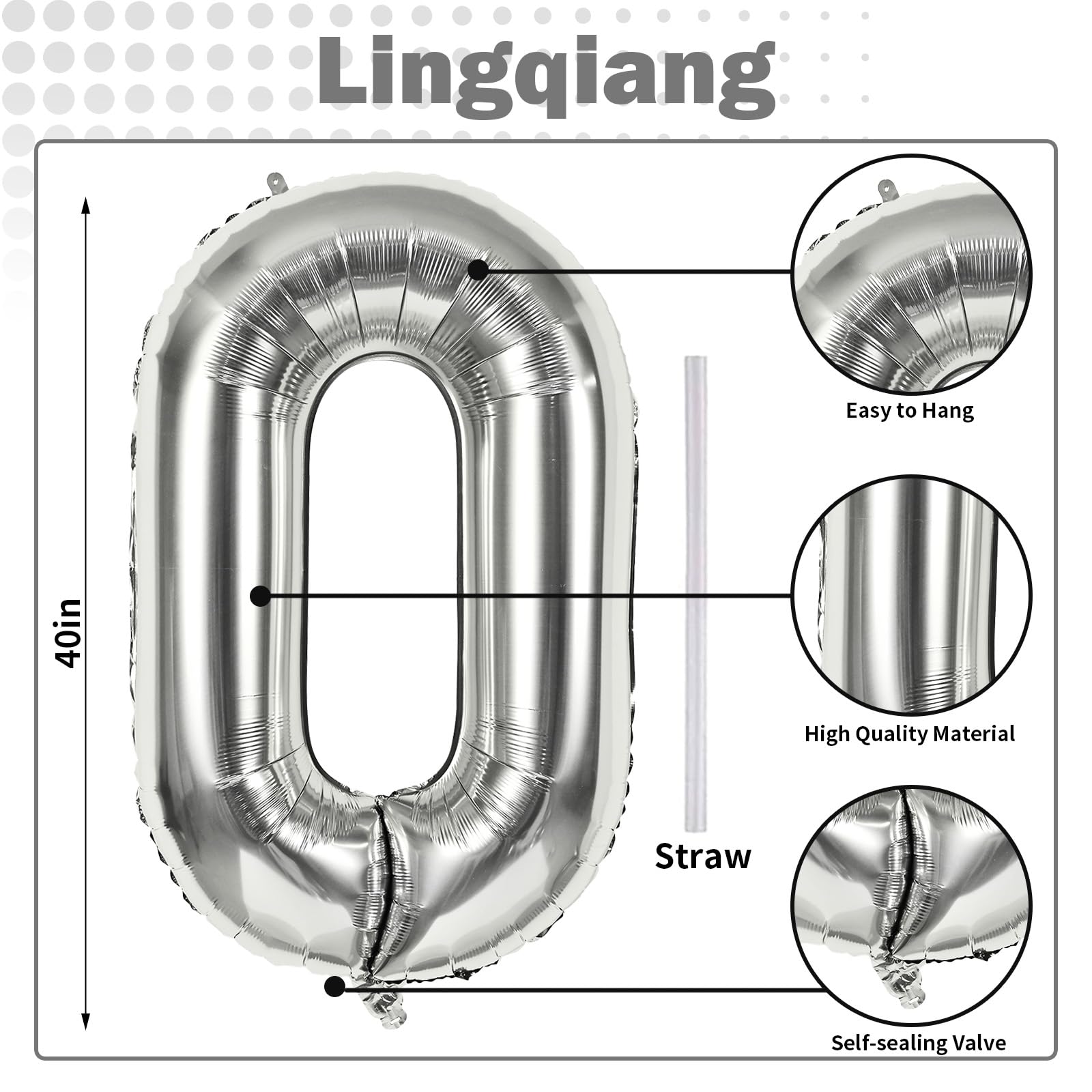 Lingqiang 40 Inch Silver Foil Balloon Number 0 | Giant Self-Inflating 0-9 Balloons for Parties