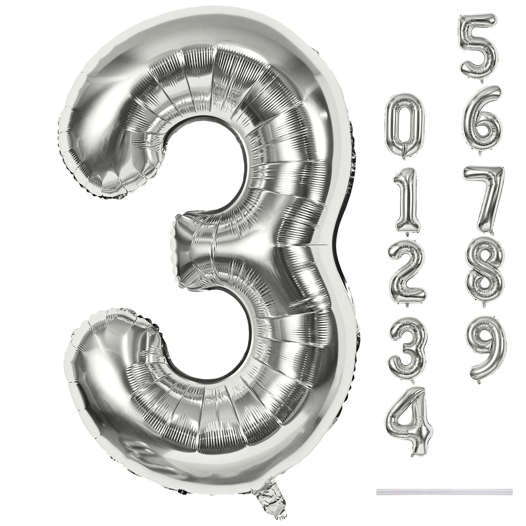 Lingqiang Silver 40-Inch Giant Number 3 Balloons – Self-Inflating Foil Birthday & Celebration Decor