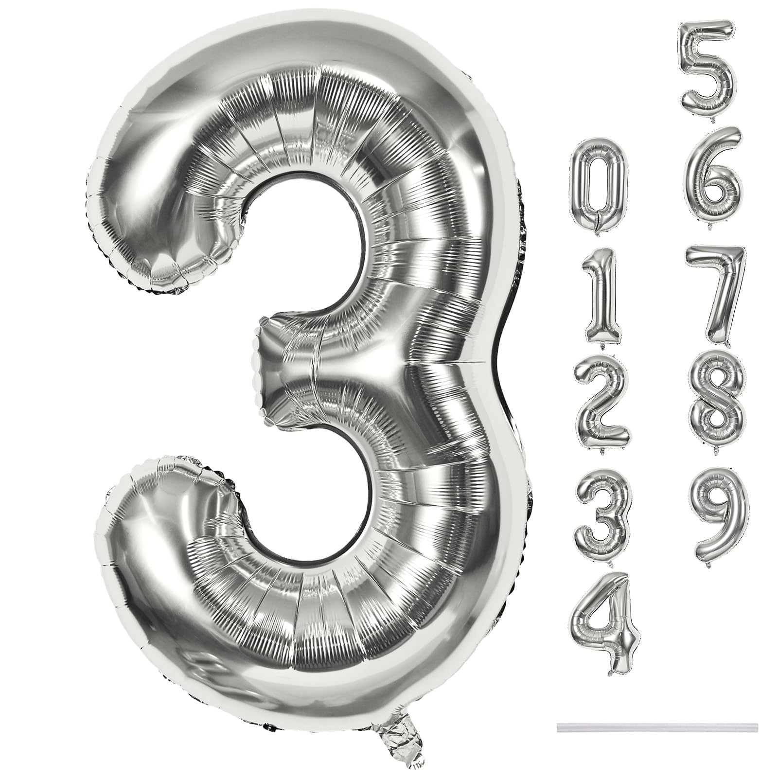 Lingqiang Silver 40-Inch Giant Number 3 Balloons – Self-Inflating Foil Birthday & Celebration Decor