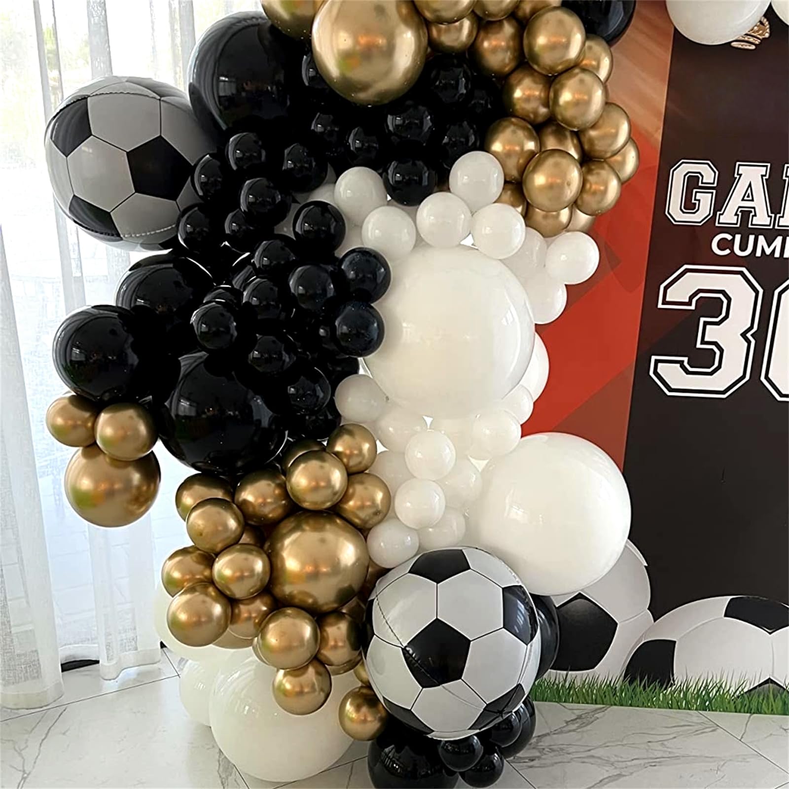 Lingqiang 22 Inch 4D Soccer Foil Balloons – 6pc Black & White Party Decor