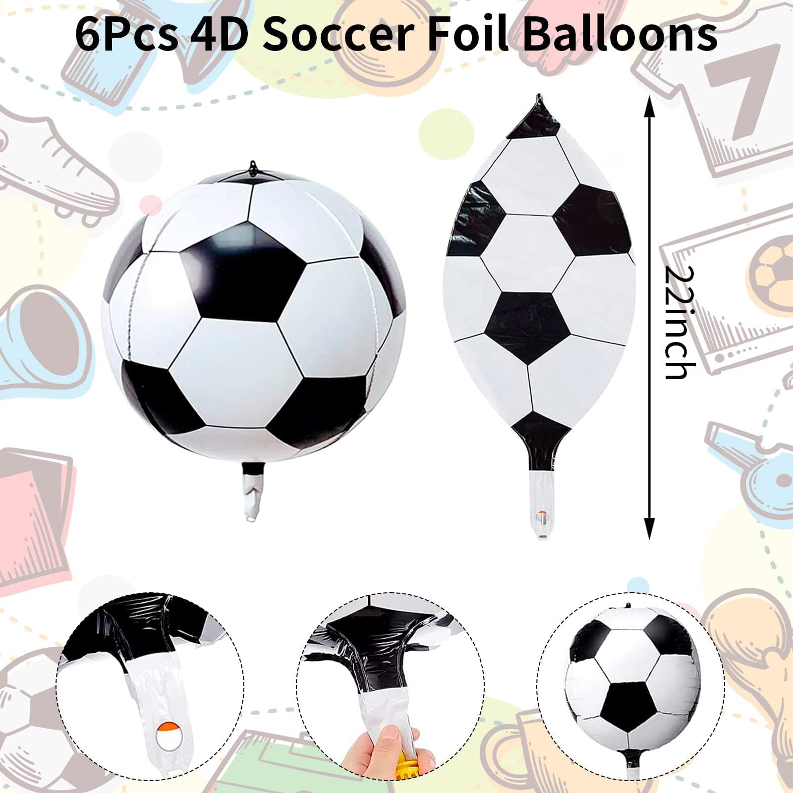 Lingqiang 22 Inch 4D Soccer Foil Balloons – 6pc Black & White Party Decor