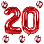 Lingqiang Red 20 Balloon Number Set – 40in Foil Numbers with Confetti Balloons for 20th Birthday & Anniversary Parties