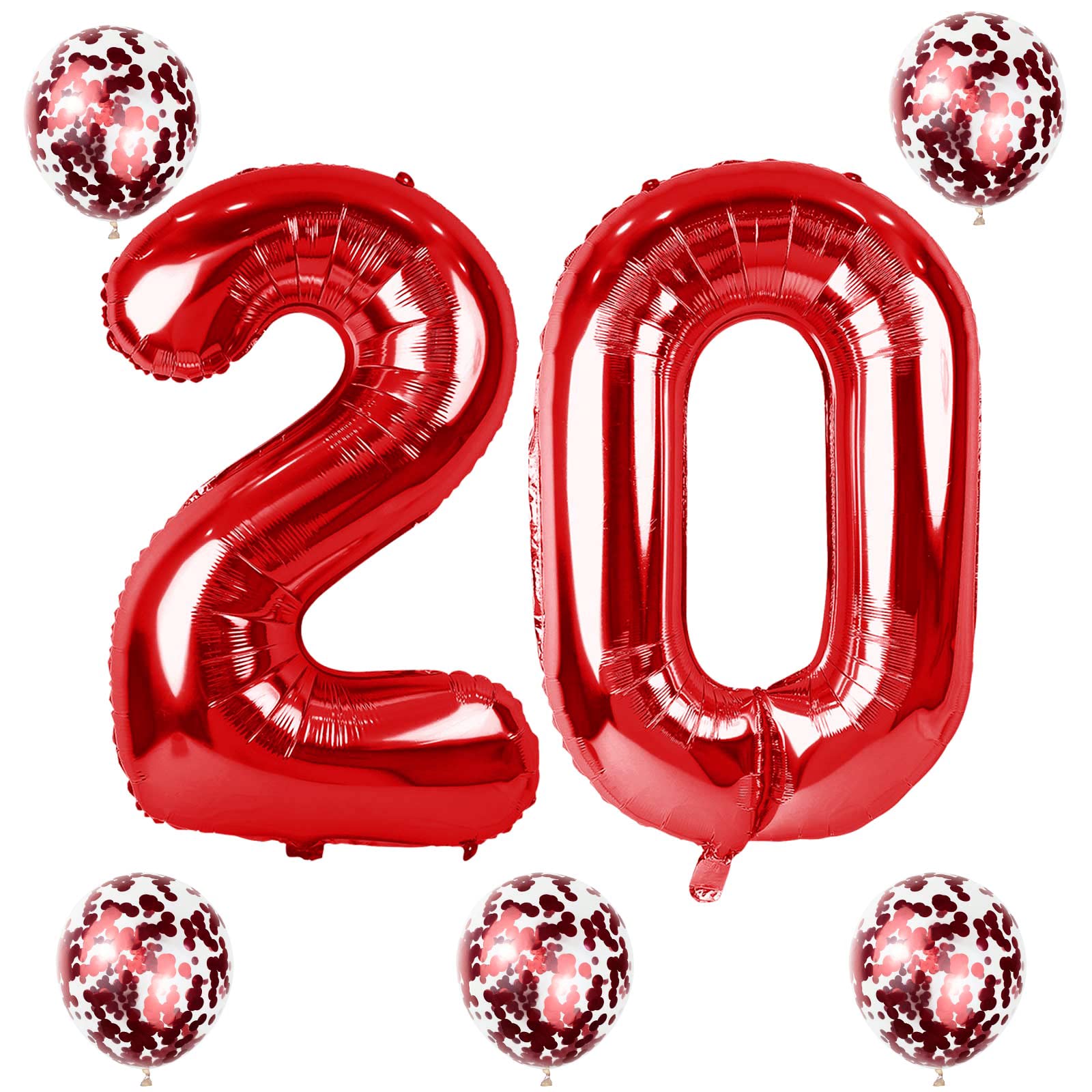Lingqiang Red 20 Balloon Number Set – 40in Foil Numbers with Confetti Balloons for 20th Birthday & Anniversary Parties