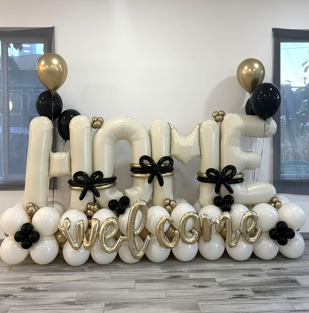 Lingqiang 40-Inch Beige HOME Foil Letter Balloons – Large Ivory White Welcome Banner for Housewarming