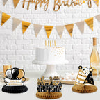 LINGTEER 27th Birthday Gold Table Topper Centerpieces – 8-Piece Honeycomb Star Balloons, 27 Years Old Sign